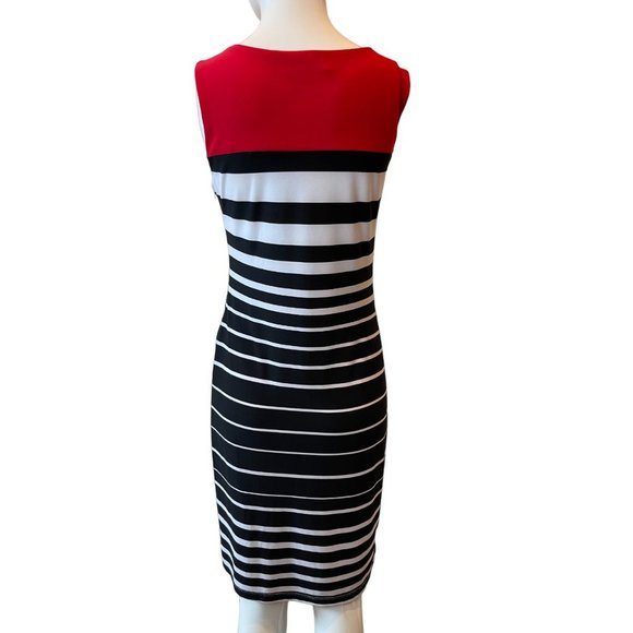 Frank Lyman Womens Sheath Dress Striped Colorblock Bodycon Side Zip Red Black 4 - Picture 2 of 7